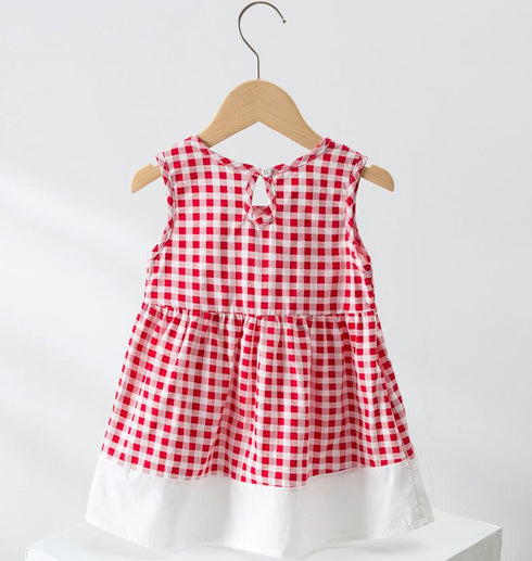 Girl's Sling Dress Summer Sleeveless Plaid Princess Dress