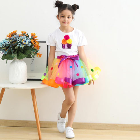 Summer New Girls Round Neck Cotton T-shirt Girls Printed Sequins Short Sleeves