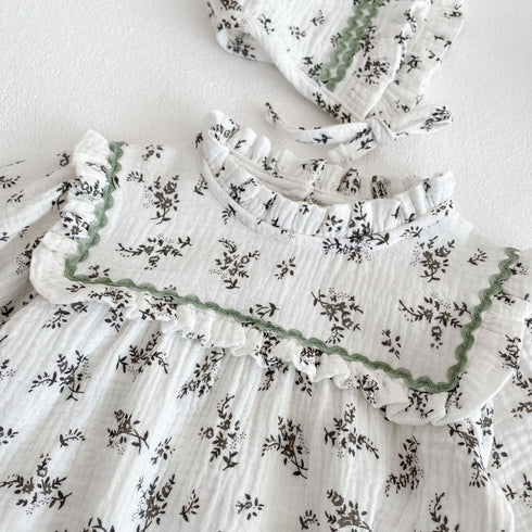 Infant double-sided cotton printing long sleeve ha jumpsuit triangle climbing clothing hat