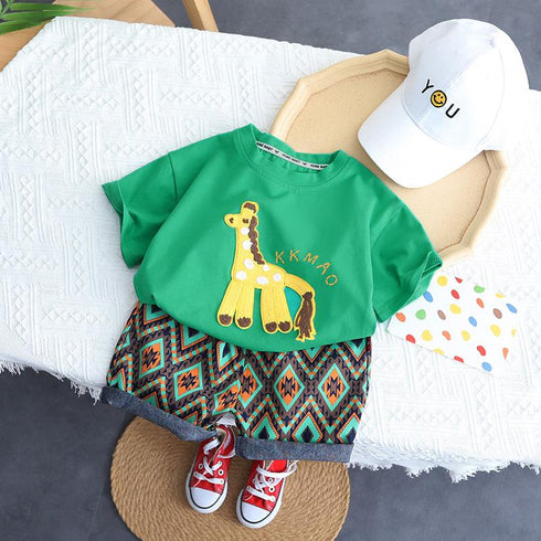 Pony Round Neck Children's Short Sleeved Baby Summer Two-piece Set