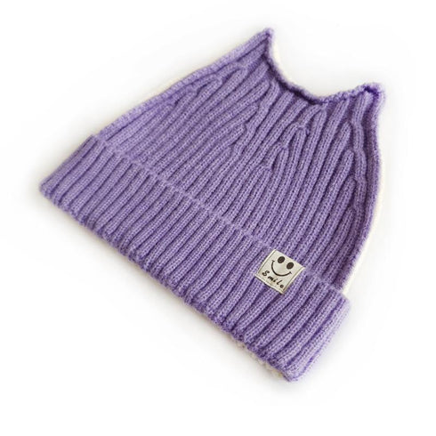 Cloth logo knit wool cap ears pointed flanging color matching hat 16.53-19.68 inches