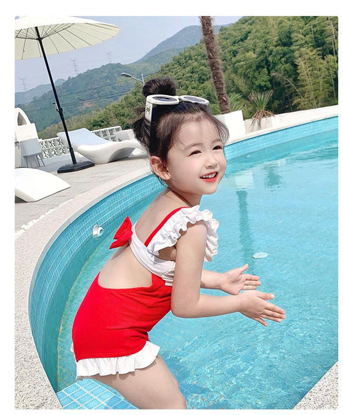 Girl's One-Piece Swimsuit Girl's Strap Bow Swimsuit
