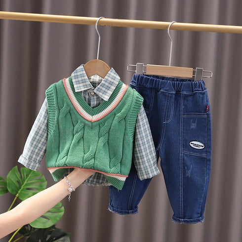 Boys spring and autumn long sleeve three-piece suit