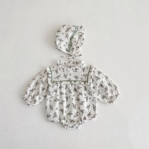 Infant double-sided cotton printing long sleeve ha jumpsuit triangle climbing clothing hat