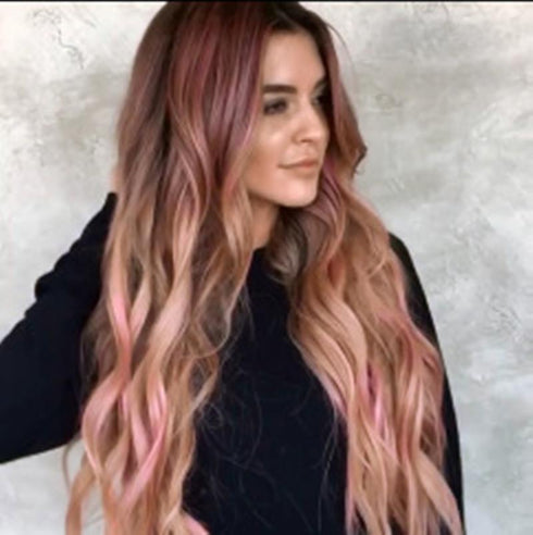 Women dyeing gradient medium-length curly hair wig headgear