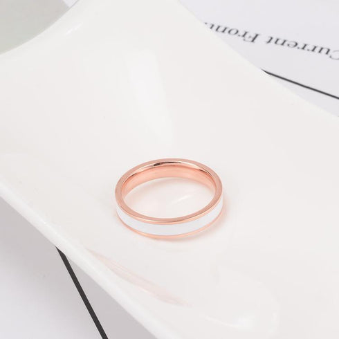 18k Rose Colored Gold Black and White Gum Drops Ring Stainless Steel Tail Ring