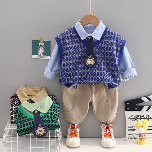 Boys spring and autumn suit sweater set of three