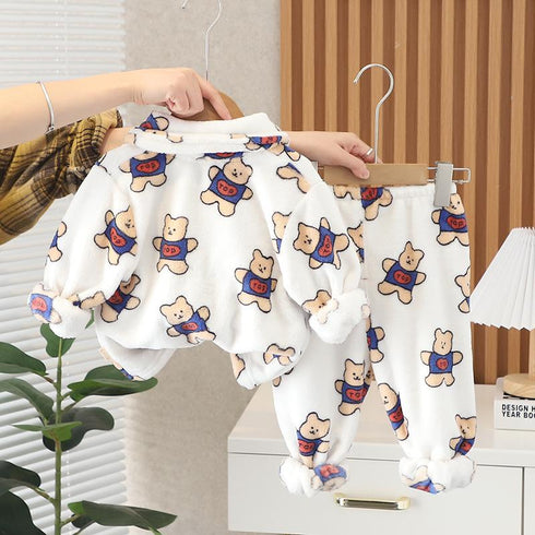 Fall/winter baby clothes plus velvet padded pajamas set two-piece set