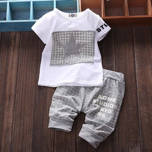 Boys' Summer Five-pointed Star Plaid Sports Set