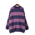 Fall and Winter Rhombus Contrast Stripe Spliced Loose Knit Sweater