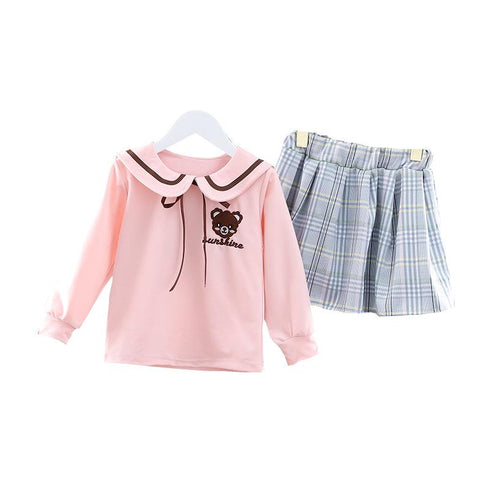 Spring and Autumn Girls Long Sleeve Skirt Two-Piece Set