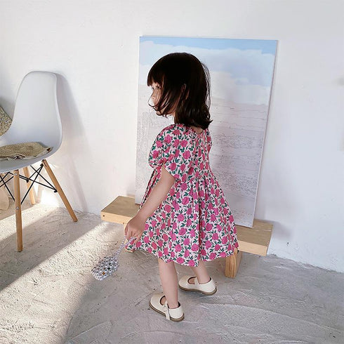 Girl's Summer Dress Girl's Bubble Sleeve Flower Sweet Princess Dress