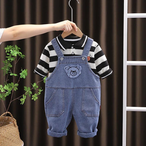 Baby's Backband Pants Set Striped T-shirt Children's Casual Jeans