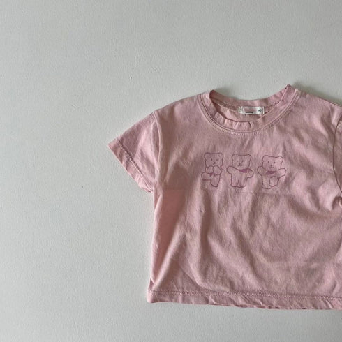 Three Movements Small Bear Round Neck Short Sleeve Simple T