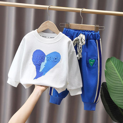 Love Round Neck Sweater Long Sleeve Suit Boy Baby Sports Pants Two-piece Set