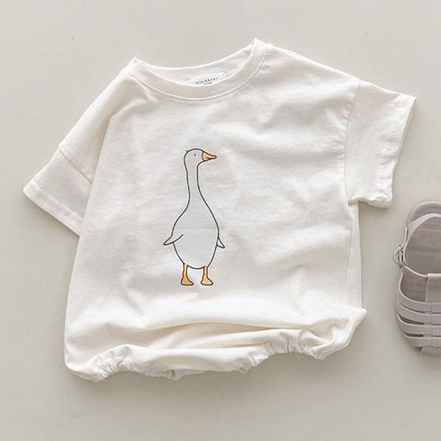 Simple Cartoon Goose Short Sleeved Climbing Clothes Refreshing Leisure Fart One-piece Clothes