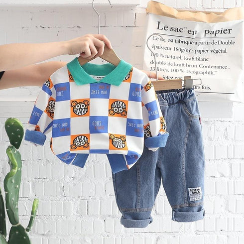 Spring and Autumn Boys Long Sleeve Pants Two-Piece Set