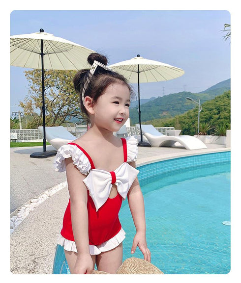Girl's One-Piece Swimsuit Girl's Strap Bow Swimsuit