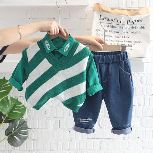 Boys casual spring and autumn sweater waistcoat set of three