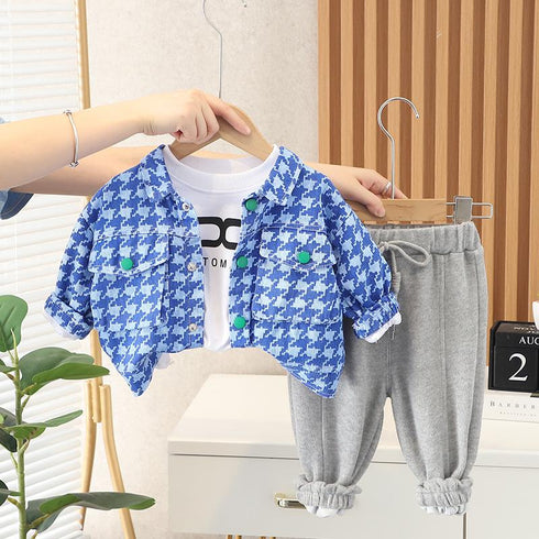 Spring and Autumn Boys Casual Denim Cardigan Set of Three