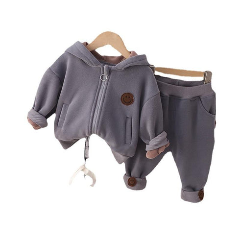 Winter children's hooded long sleeve suit two-piece set