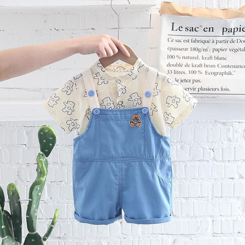 Children's Shirt Cotton Bear Shirt Suspender Pants Set