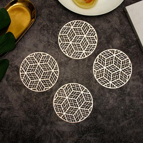Hollowed Out Parallel Grid Coaster Round Waterproof And Anti-skid Geometric Meal Pad Bronzing Light Luxury Heat Insulation Table Pad