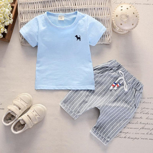 Summer boy puppy short sleeve two-piece set
