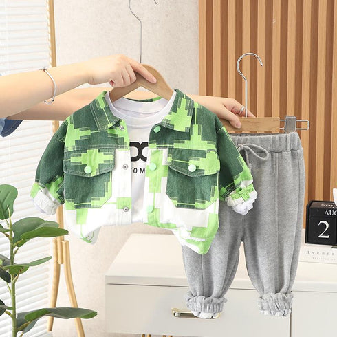 Spring and Autumn Boys Casual Denim Cardigan Set of Three