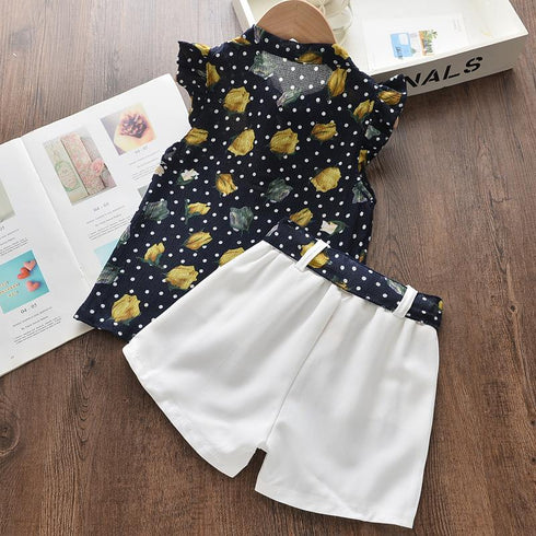 Summer Girl's Sleeveless Flower Top Shorts Set
