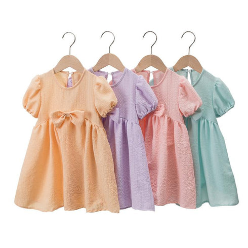 Girls' Dress Summer Dress New Bubble Sleeve Macaroon Color Princess Dress