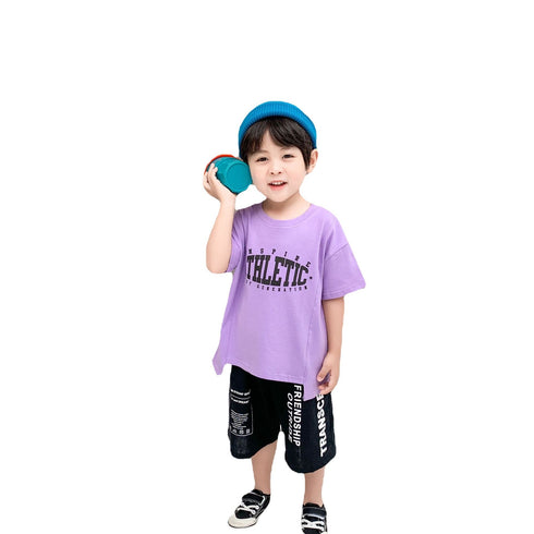 Children's Short Sleeved T-shirt Letter Round Neck Top