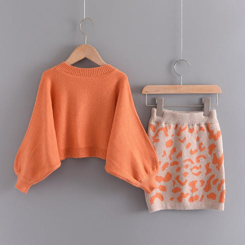 Girl's Spring and Autumn Knit Sweater Two-Piece Set