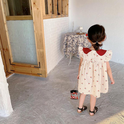 Girl's Dress Summer Girl's Toll-Neck Cotton Dress