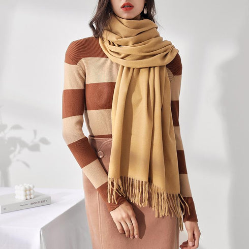 Solid color cashmere scarf fashion tassel scarf