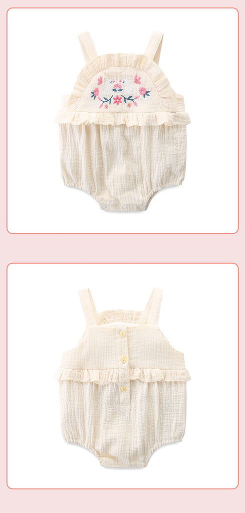 Baby Girl Embroidered Climbing Clothes Baby Girl Summer New Condole Belt Fart Jumpsuit Sweet And Cute