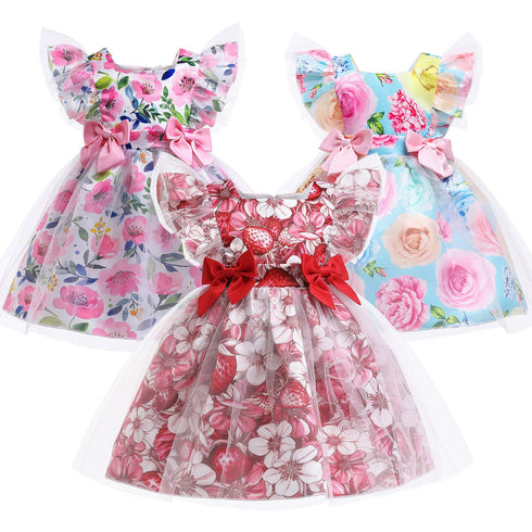European And American Girls Dress Floral Print Children's Dress Bow Children's Princess Dress Dress Dress