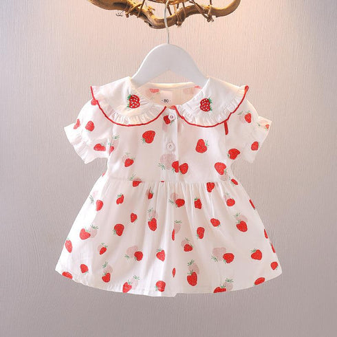 Baby Girl Dress 2022 Summer New Girl Strawberry Embroidered Dress