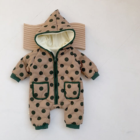 Winter cotton-padded baby jumpsuit plus velvet winter cotton-padded jacket