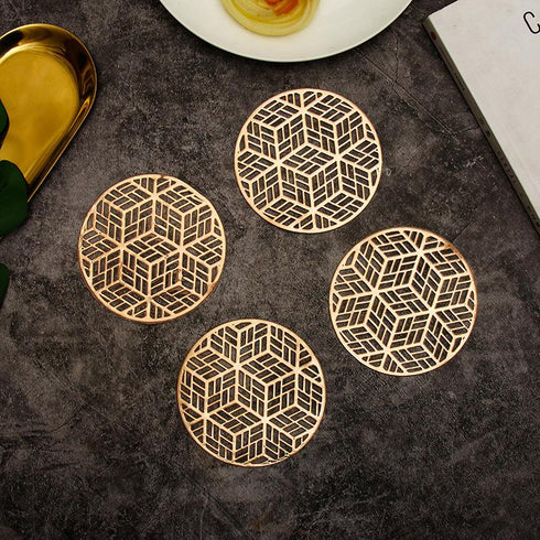 Hollowed Out Parallel Grid Coaster Round Waterproof And Anti-skid Geometric Meal Pad Bronzing Light Luxury Heat Insulation Table Pad