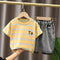 Children's Striped Short-Sleeve Denim Shorts Two-Piece Set