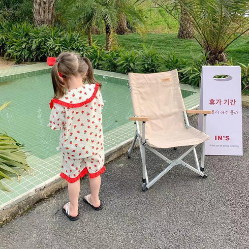 Little Floral Lapel Cardigan Pajamas For Girls Summer