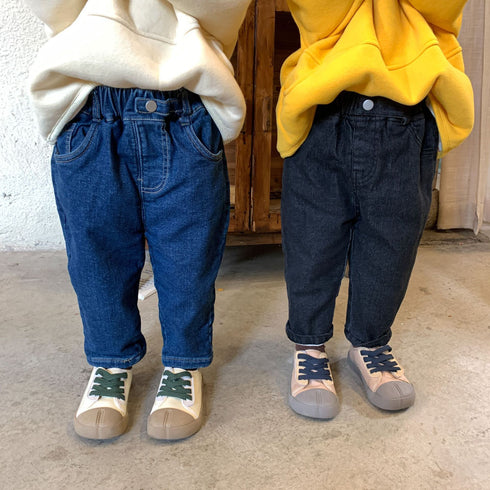 Children's winter plus velvet padded denim pants baby stretch denim leggings