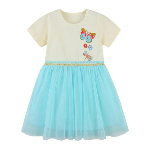 Children's Cartoon Embroidered Short Sleeved Dress