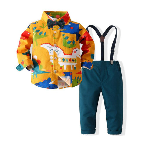 Boy Dinosaur Shirt Straps Two-Piece Set