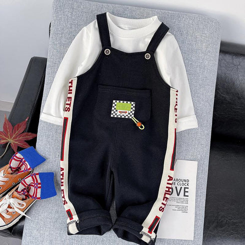 Boys Spring and Autumn Long Sleeve Straps Set Two-Piece Set