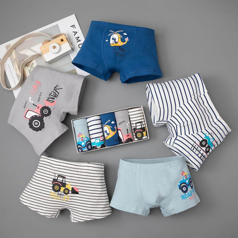 Boys Cartoon Truck Pattern Underwear (five Pack)