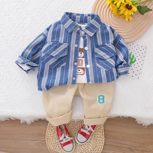 Spring and Autumn Boys Shirt Long Sleeve Three-Piece Set