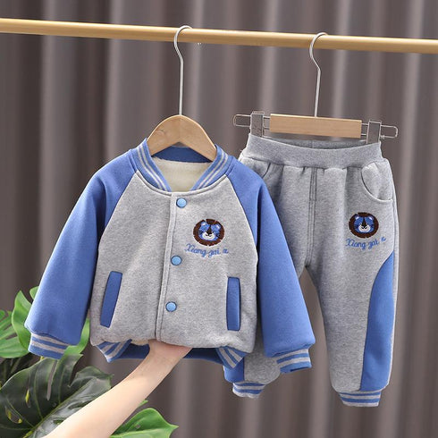 Fall/winter baby plus velvet padded two-piece suit