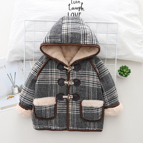 Winter children plus velvet hooded long sleeve coat